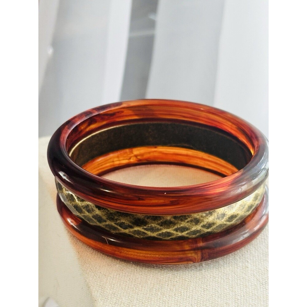 New In Box Avon Fade to Dusk Bangle Set (3-Piece) Faux Tortoise & Gold Python - Picture 2 of 11